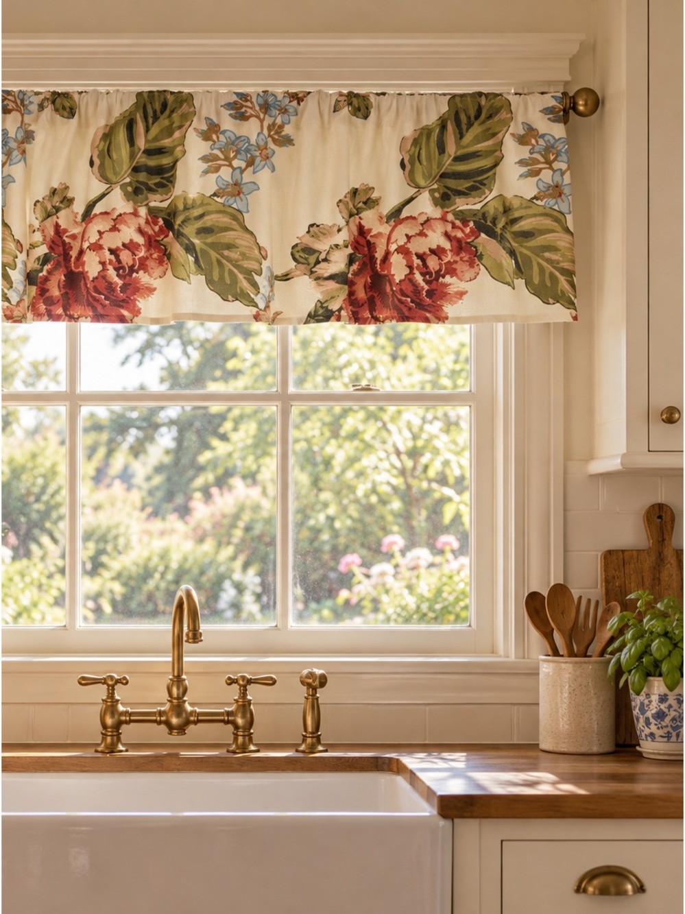 The Rose Tree English Garden Tailored Valance 14x80  Cottagecore Newi